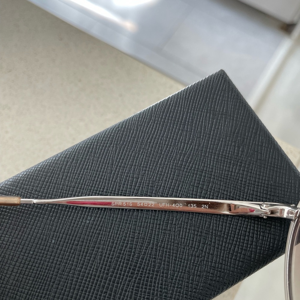 Prada Round Cream & Silver Colored Frame Sunglasses. Light Gradient Brown Lenses - Picture 2 of 10